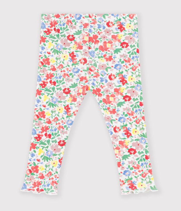 Legging b&eacute;b&eacute; en coton imprim&eacute; fleurs blanc/multicouleur