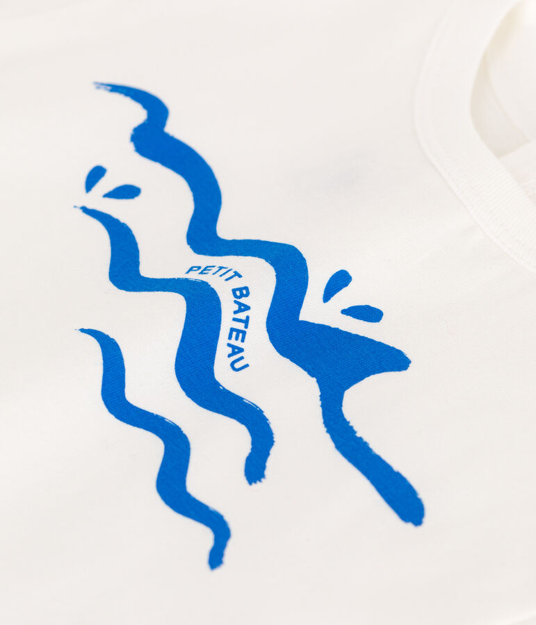 T-shirt b&eacute;b&eacute; en coton &agrave; manches courtes uni blanc/bleu