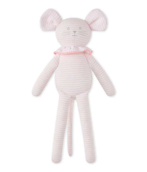 Doudou souris ray&eacute; milleraies rose/blanc