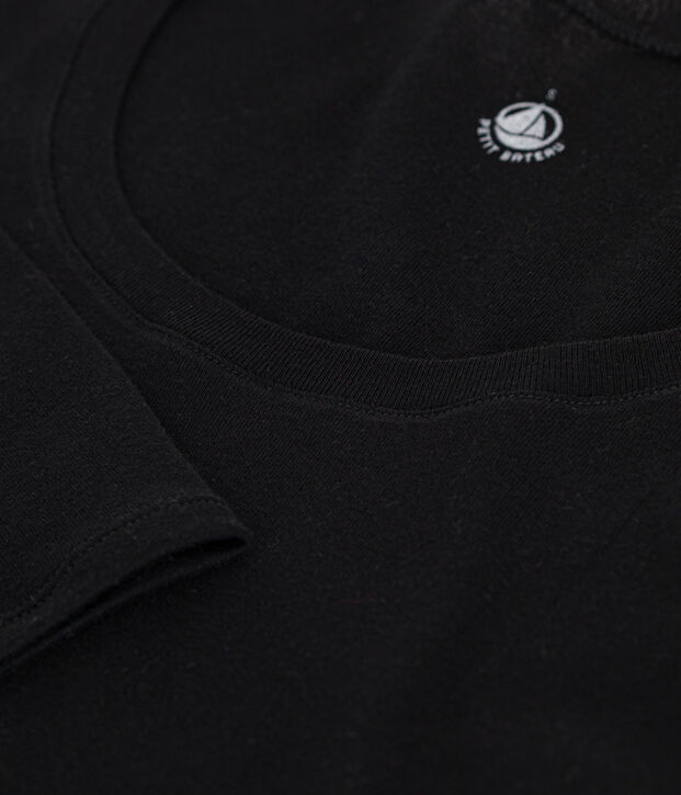 Katoenen dames-T-shirt met lange mouwen en diepe, ronde halsuitsnijding zwart