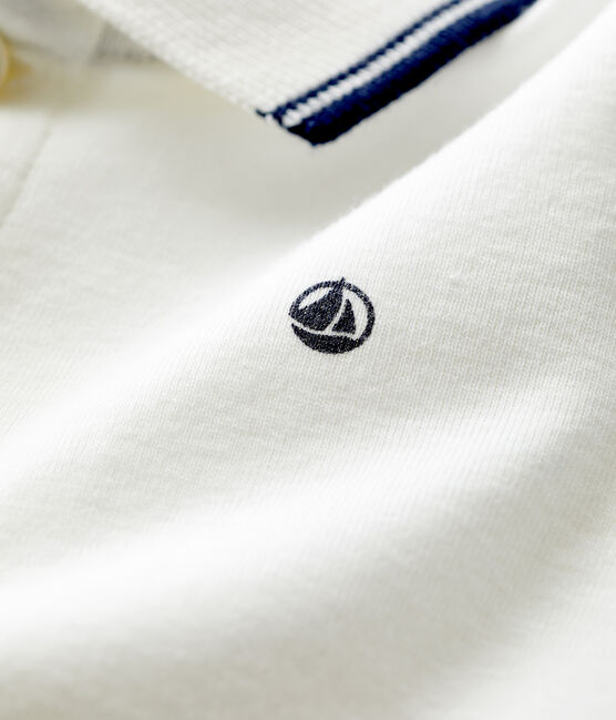 Polo manches courtes en coton bébé blanc MARSHMALLOW