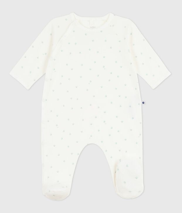 Katoenen babypyjama met print wit/blauw