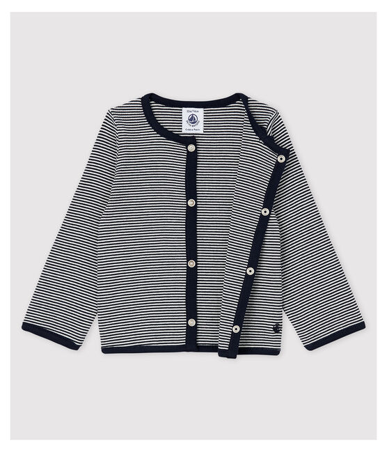 Milleraies cardigan voor babymeisjes in 2x2 rib. blauw SMOKING/wit MARSHMALLOW