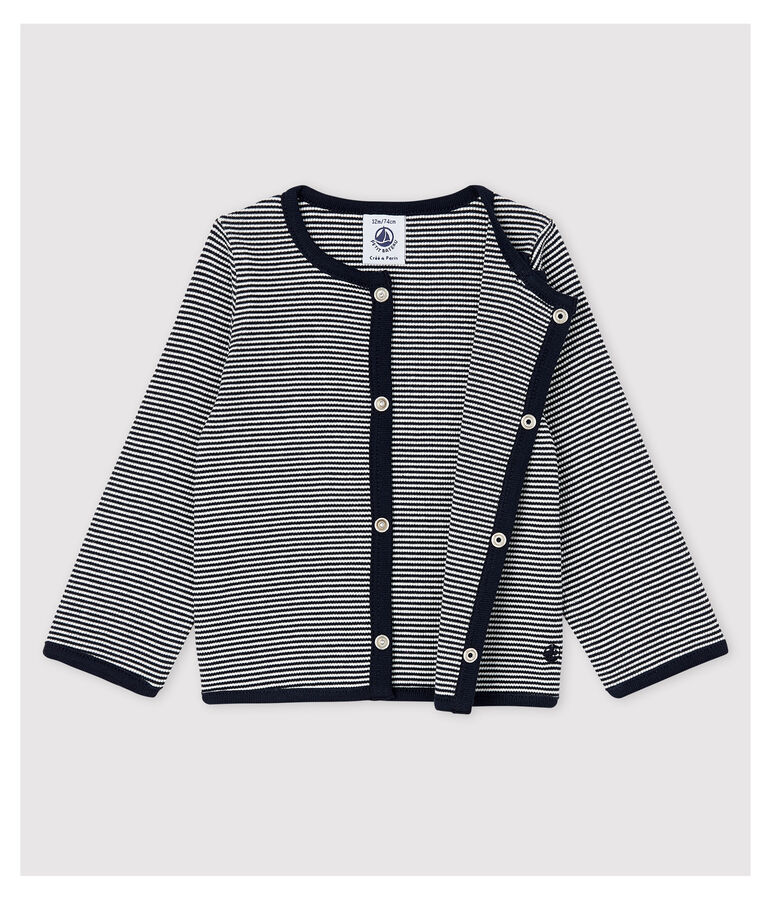 Milleraies cardigan voor babymeisjes in 2x2 rib. blauw/wit