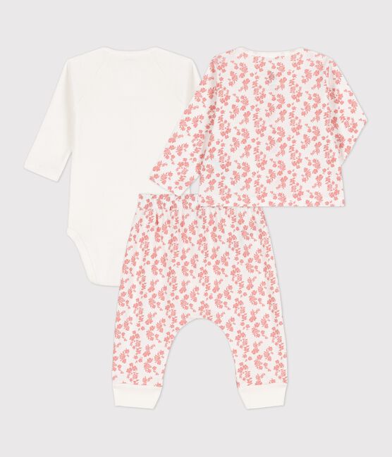 Ensemble van biokatoen uit 3 delen met Hawaïprint voor baby's wit MARSHMALLOW/ PAPAYE