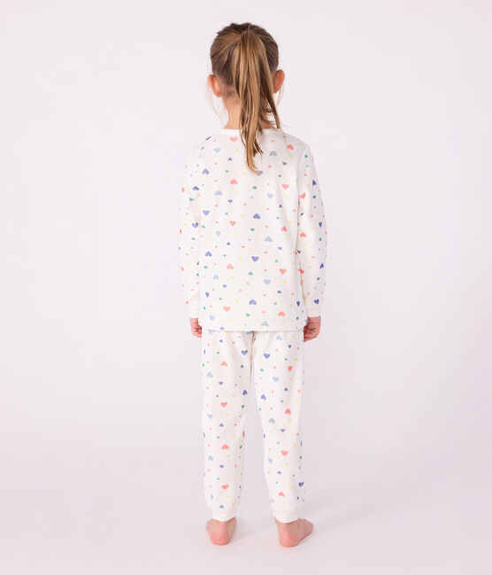 Pyjama enfant en velours imprimé cœurs blanc MARSHMALLOW/blanc MULTICO