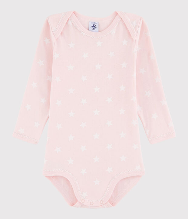 Rompertje lange mouwen babymeisje roze/wit
