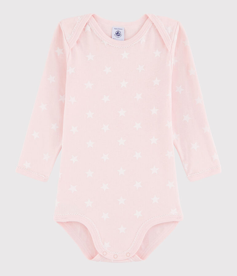 Rompertje lange mouwen babymeisje roze MINOIS/wit MARSHMALLOW