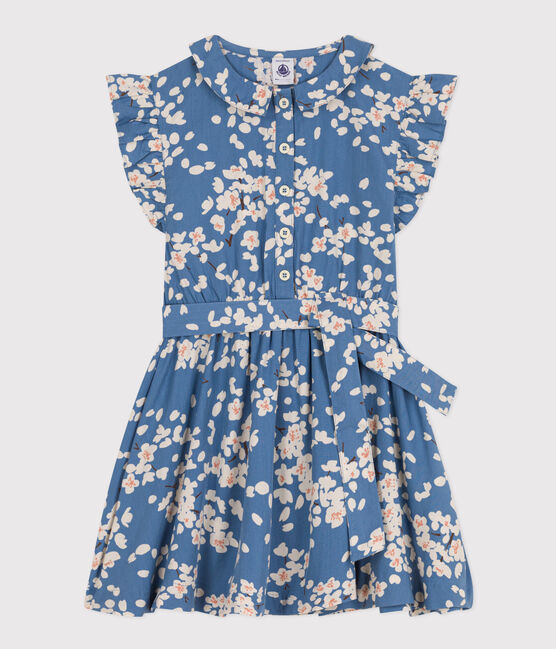Robe imprimée sans manche en popeline enfant fille bleu BEACH/ MULTICO