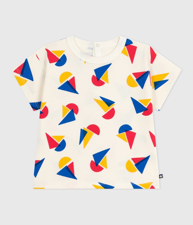 Katoenen T-shirt met korte mouwen en bootjesprint voor baby's ecru/multicouleur
