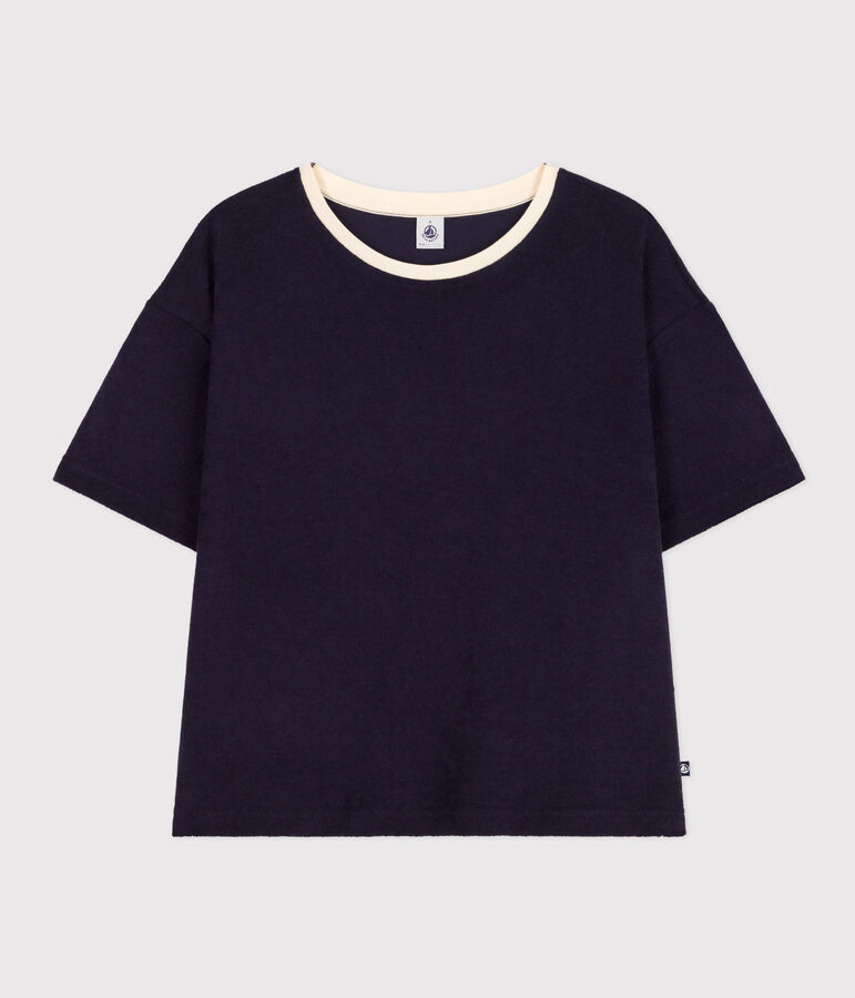 LE Boxy, T-shirt van katoenen badstof voor dames blauw