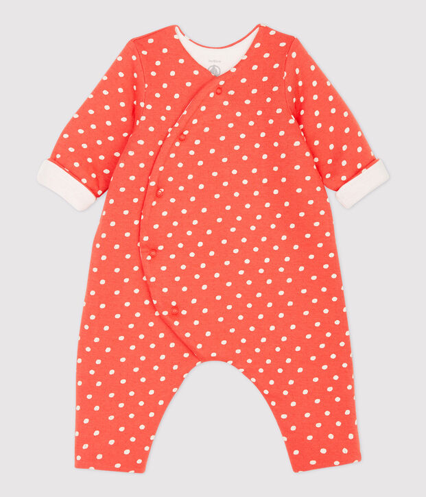Lange jumpsuit met stippenprint van biologisch katoen oranje/wit