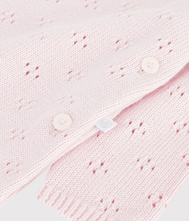 Combinaison b&eacute;b&eacute; en tricot laine et coton &agrave; col uni rose clair