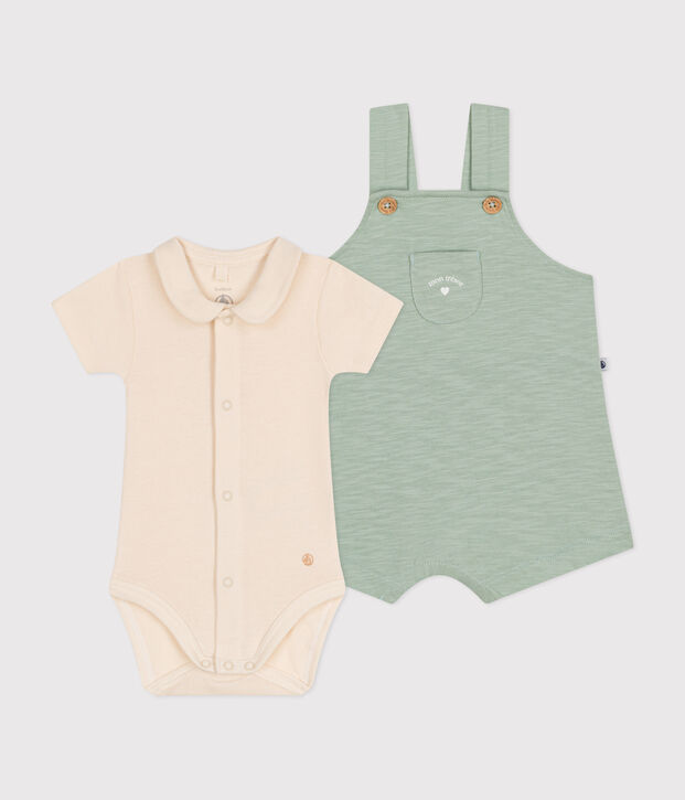 Ensemble salopette en jersey flamm&eacute; b&eacute;b&eacute; vert