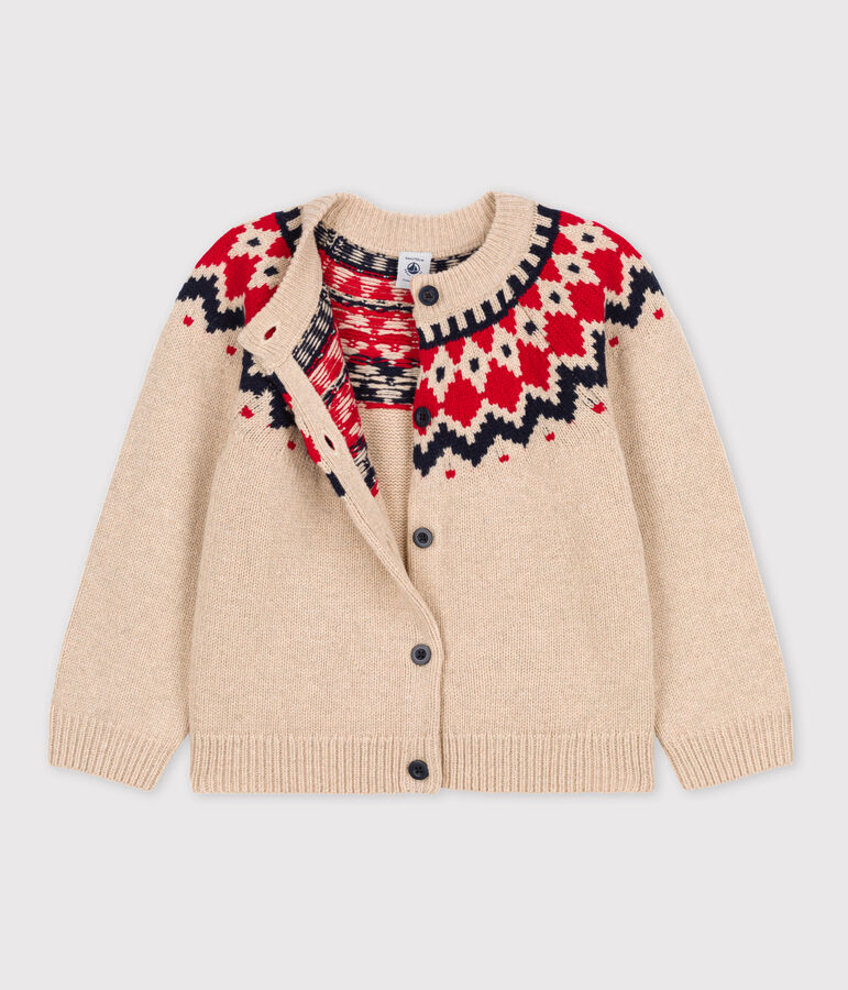 Meisjesvest in wol en katoen beige/multicouleur