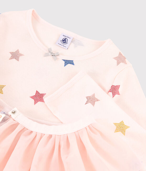 Verkleedpyjama danseres voor meisjes van ribtricot roze FLEUR/wit MULTICO