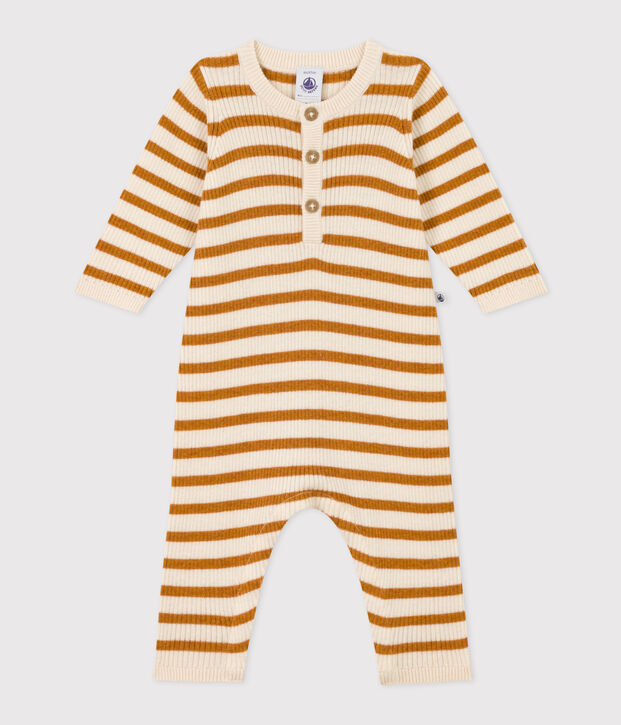 Combinaison ray&eacute;e en tricot b&eacute;b&eacute; &eacute;cru/marron