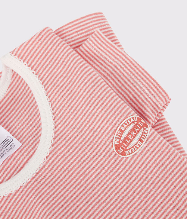 Pyjacourt milleraies rose petite fille en coton biologique rose/blanc