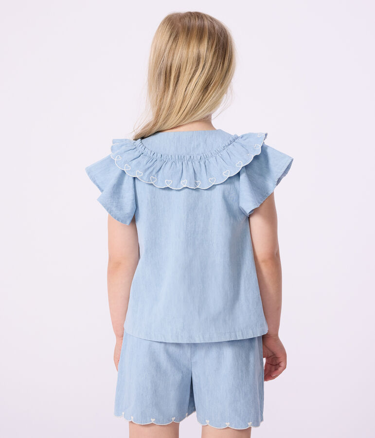Short enfant en coton uni bleu BLEU CLAIR