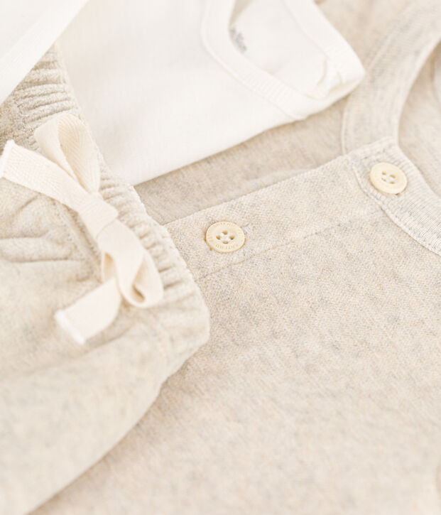 Ensemble en velours et body b&eacute;b&eacute; beige chin&eacute;