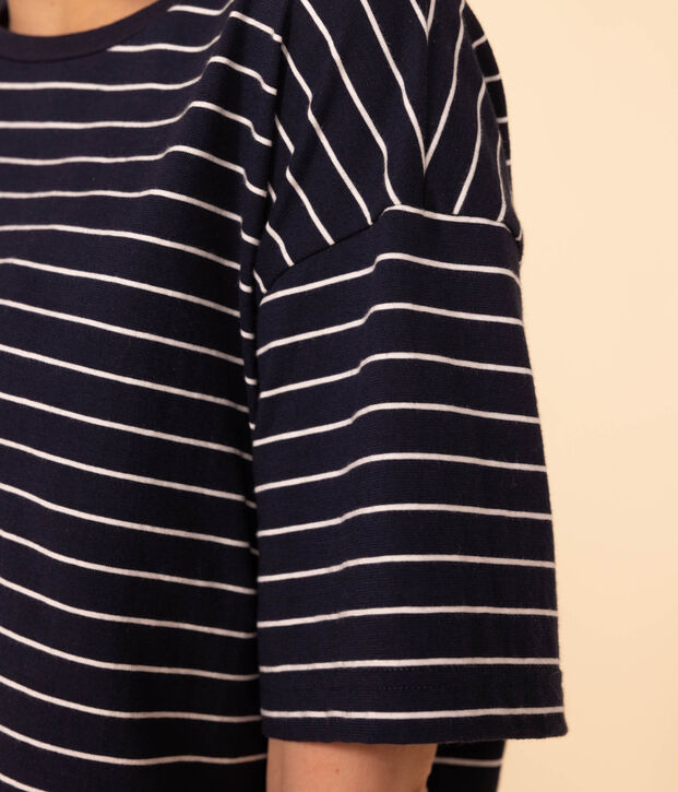 LE BOXY, T-shirt voor dames in katoen blauw/wit