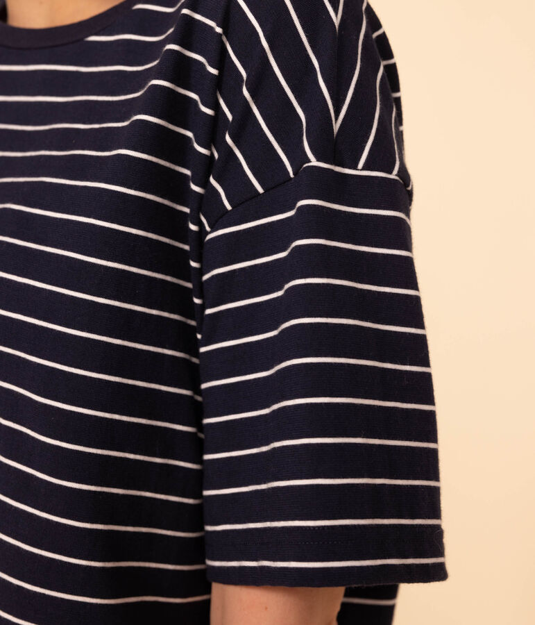 LE BOXY, T-shirt voor dames in katoen blauw/wit