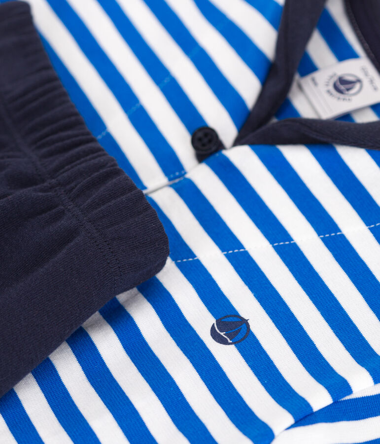 Tweedelig katoenen babysetje met T-shirt met matrozenkraag blauw/blauw