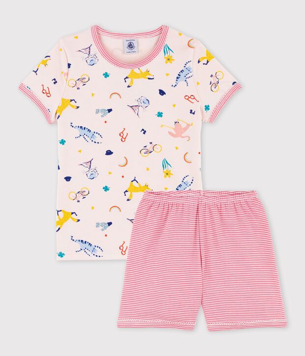 Korte katoenen pyjama met geprinte yoga dieren voor meisjes roze/multicouleur