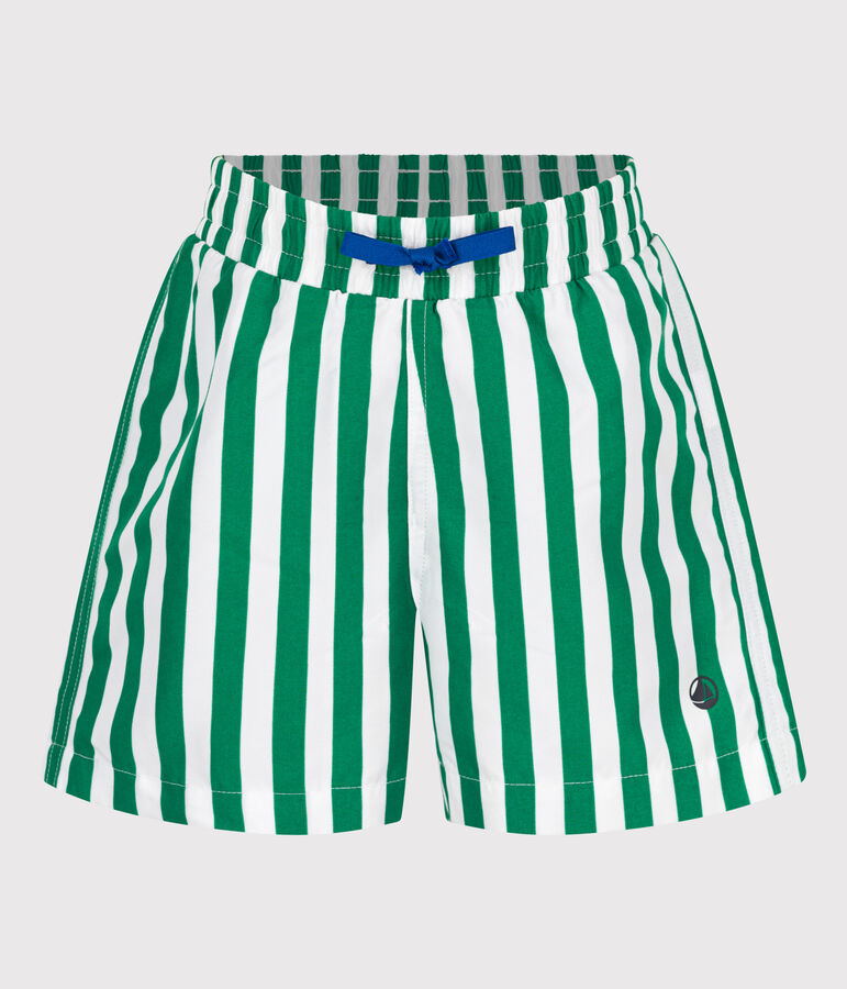 Short de bain enfant &agrave; rayures blanc/vert