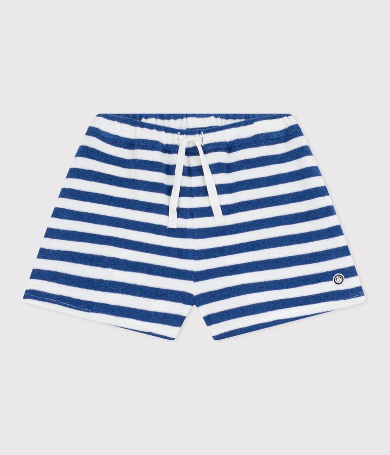 Katoenen kindershort met strepen blauw/wit