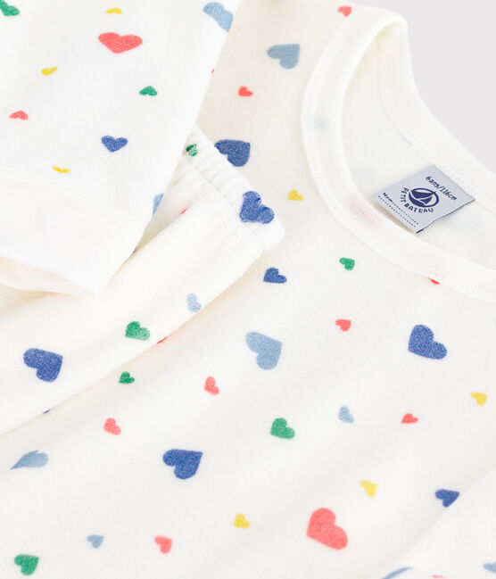 Pyjama enfant en velours imprimé cœurs blanc MARSHMALLOW/blanc MULTICO