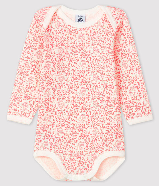 Rompertje lange mouwen babymeisje wit MARSHMALLOW/roze GRETEL