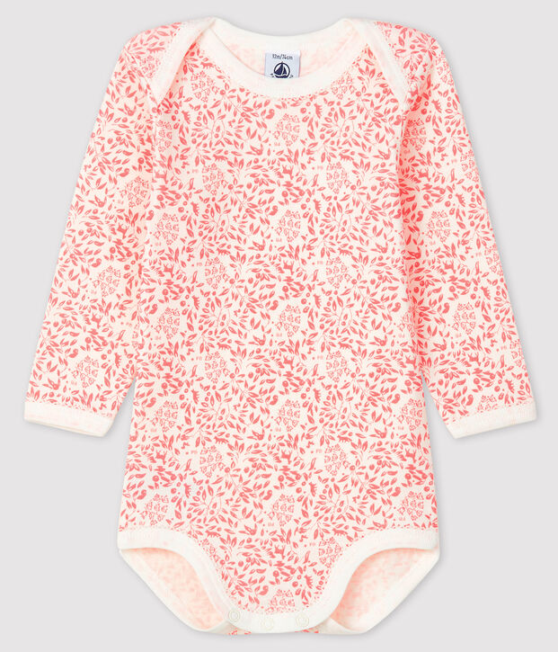 Rompertje lange mouwen babymeisje wit/roze