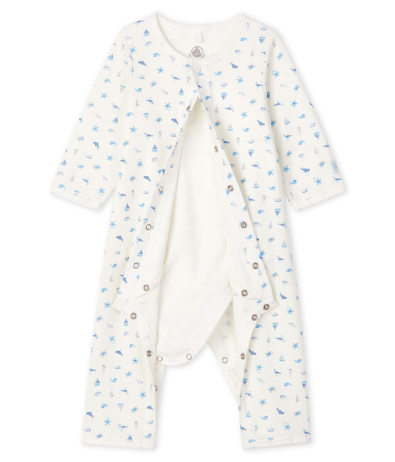 Bodyjama zonder voetjes baby van gebreide stof wit MARSHMALLOW/wit MULTICO
