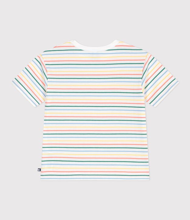 Katoenen kinder-T-shirt met korte mouw en streepjes wit/multicouleur