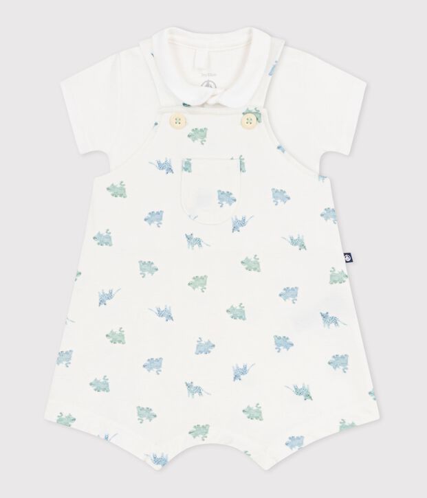 Ensemble salopette/body b&eacute;b&eacute; en coton imprim&eacute; animaux blanc/multicouleur