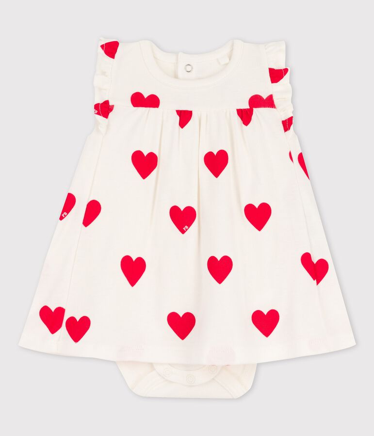 Robe body imprim&eacute;e coeur en coton bio b&eacute;b&eacute; blanc MARSHMALLOW/rouge TERKUIT