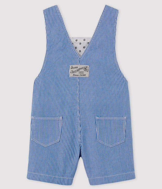 Linnen tuinbroek voor baby's blauw/wit