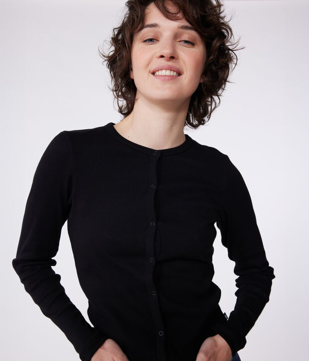 Effen katoenen damesvest zwart