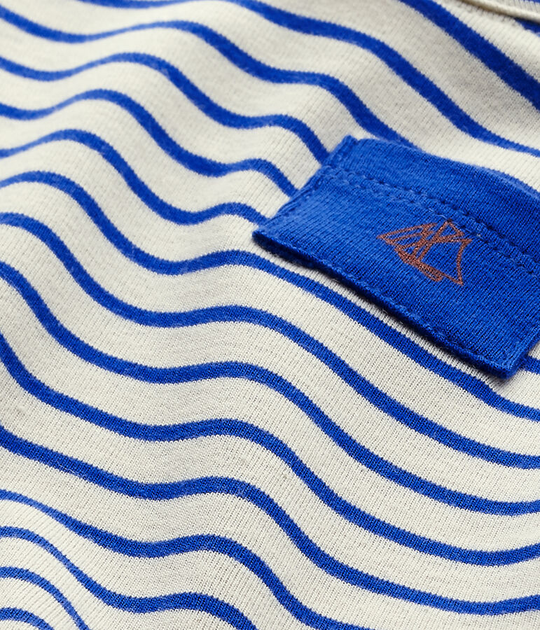 Gestreept T-shirt met korte mouwen voor babyjongens wit FETA/blauw PERSE