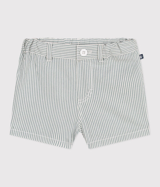 Seersucker short met strepen voor baby's wit MARSHMALLOW/blauw BRUT