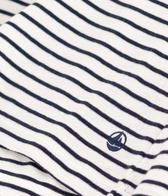 L'Iconique, T-shirt van gestreepte ribstof met korte mouw voor dames wit MARSHMALLOW/blauw SMOKING