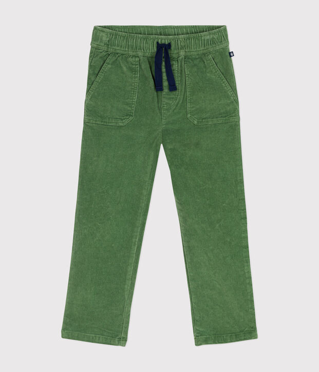 Pantalon droit en velours enfant gar&ccedil;on vert