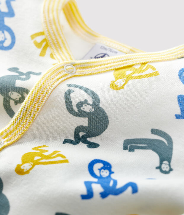 Babyslaapzak met fluorescerende aapjes in katoen wit/multicouleur
