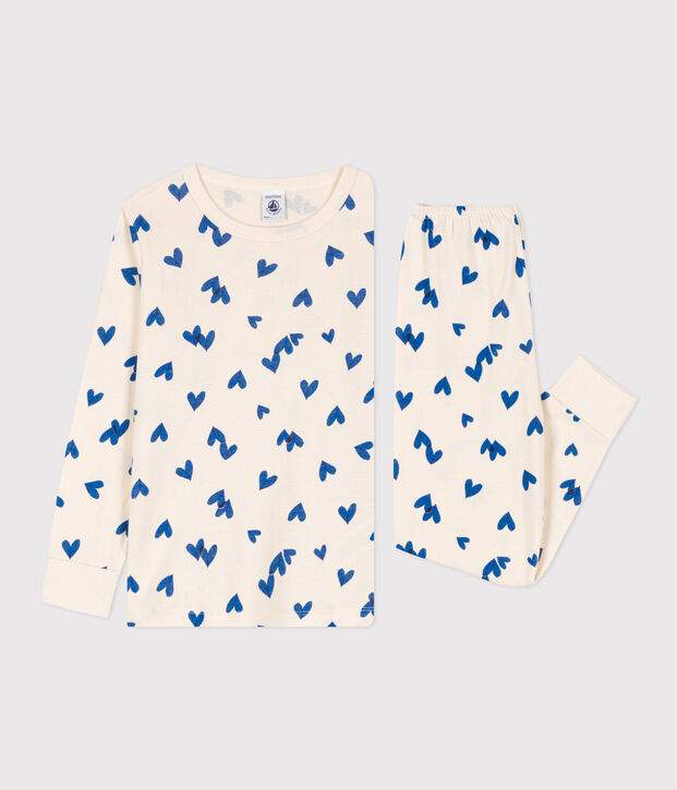 Pyjama c&oelig;ur en coton enfant &eacute;cru/multicouleur