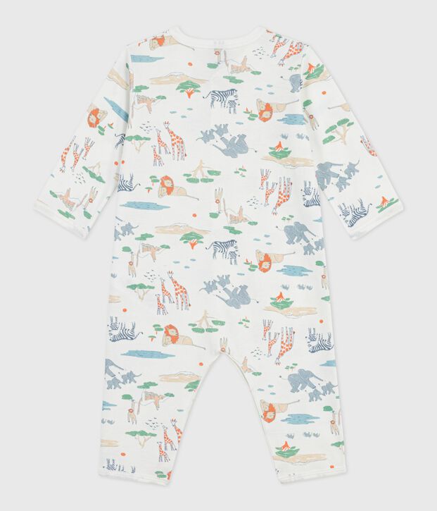 Katoenen babypyjama zonder voetjes met savanneprint wit/multicouleur