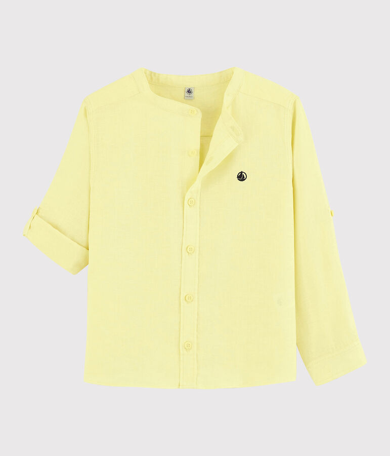 Chemise manches retroussables en lin enfant gar&ccedil;on jaune CITRONEL