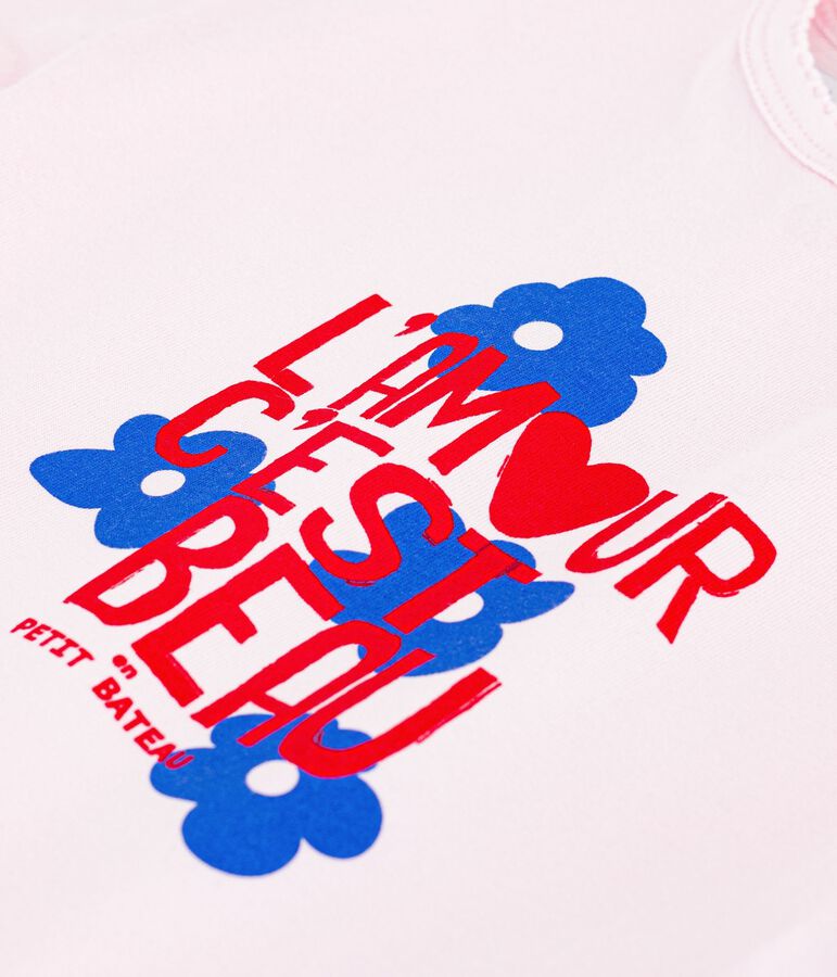 Katoenen T-shirt met korte mouwen en motiefje voor baby's roze