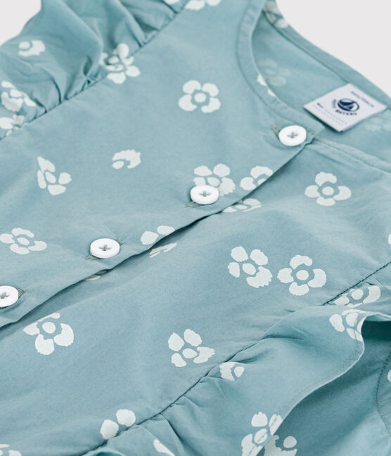 Combinaison enfant en coton sans manche fleurie bleu PAUL/blanc MARSHMALLOW