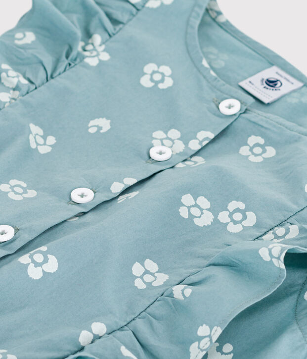 Mouwloze katoenen kinderjumpsuit met bloemenprint groen/wit